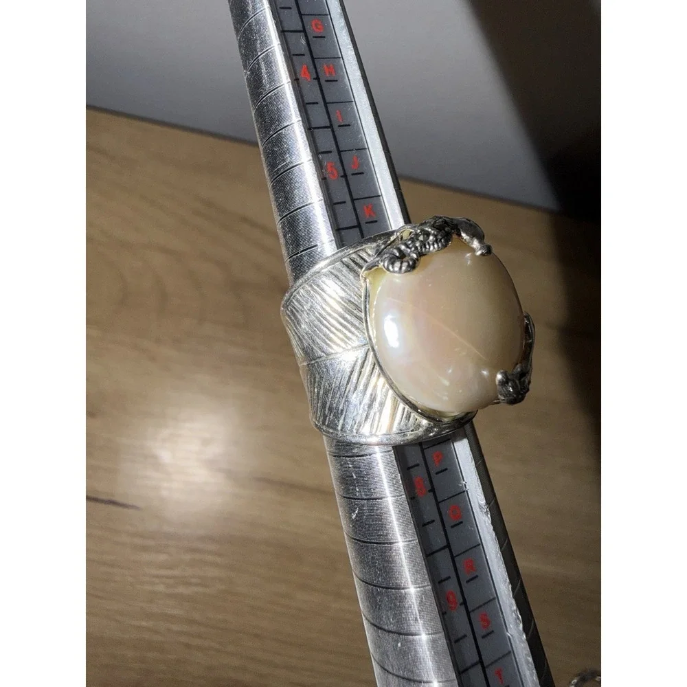 Pearl‎ Dolphin Ring 925 Sterling Silver Wide Chunky Vintage Sz 6.75